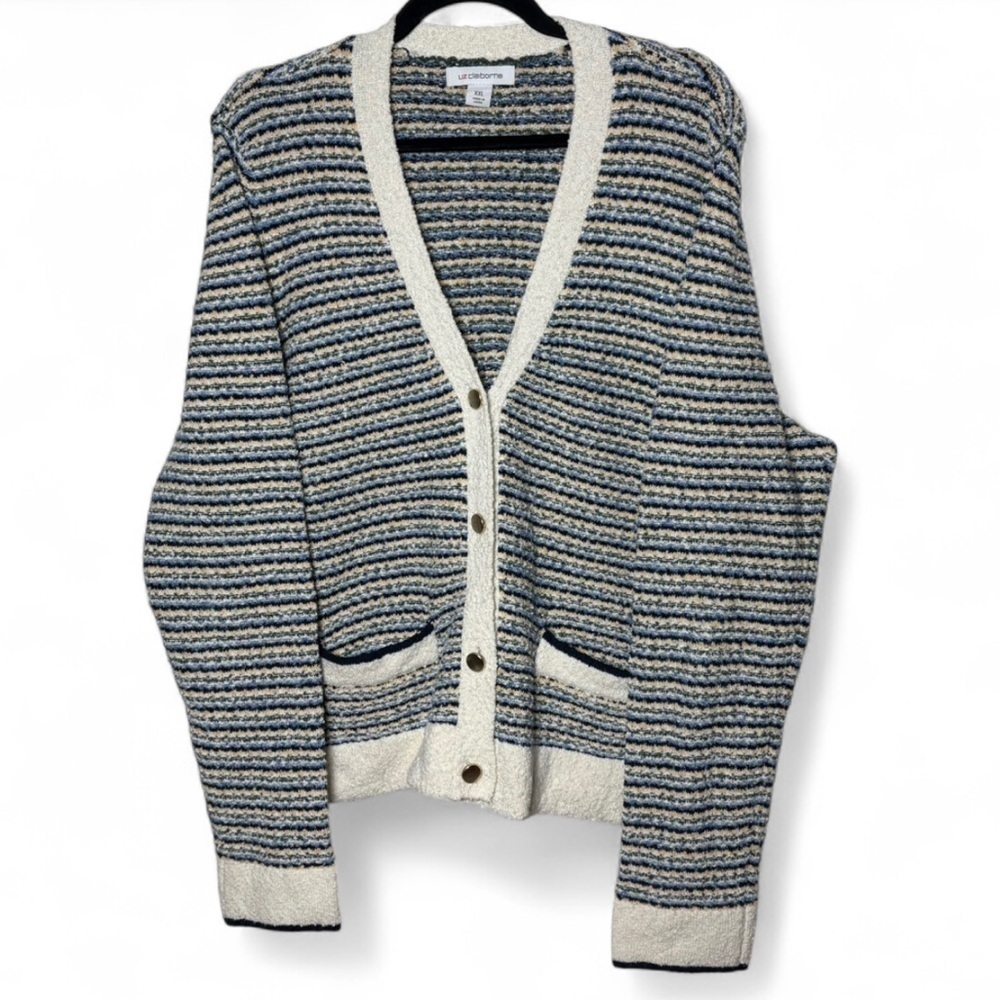 Liz Claiborne Striped Knit Cardigan Sweater XXL Preppy
